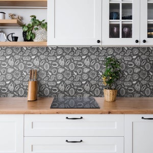 Drawing Theme of Food Panel Stickers, Removable Panels, Food Panel Stickers, Black and white Decal Decoration, Kitchen Panel Stickers