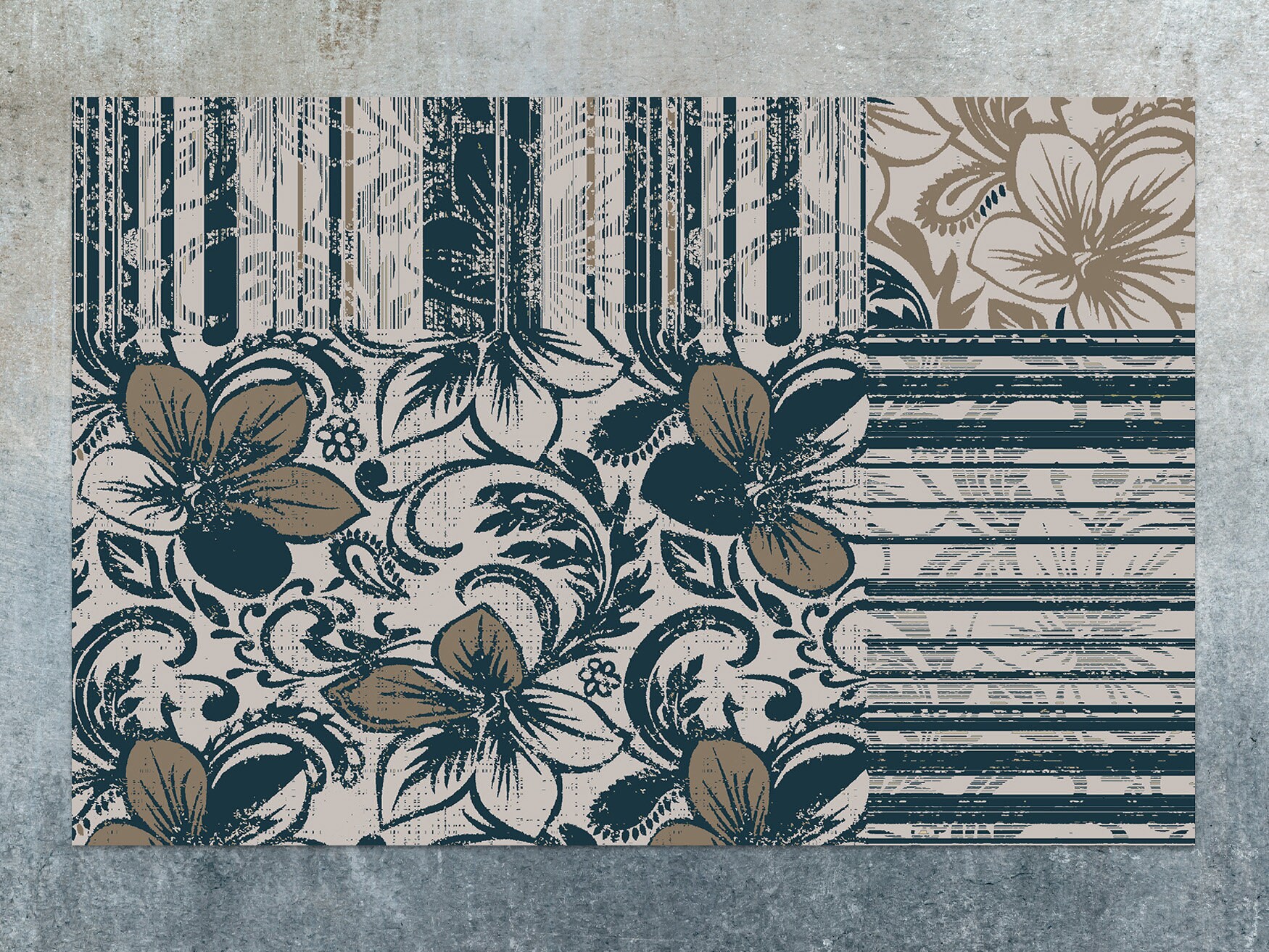 Floral Carpet Vinyl Mat Navy Linoleum Rug Beige Vinyl Floor Etsy