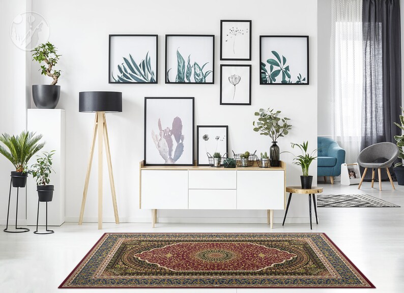 Red Gold Mandala Carpet Vinyl Mat, Brown Linoleum Rug, Red Vinyl Floor