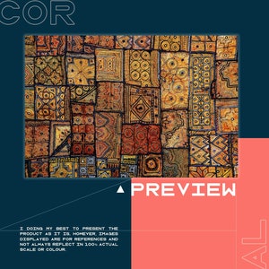 Indian Patchwork In Earth Tone Vinyl Mat, Eclectic Vinyl Floor Mat, Red and Yellow Vinyl Rug, Floor Mat, Decorative Mat, Vinyl Rugs and Mats