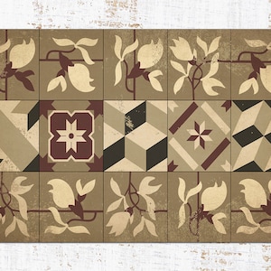 Magnolia Desert Vinyl Mat, Beige Linoleum Rug, Brown Vinyl Floor Mat, Oriental Vinyl Rug, Floor Mat, Area Rug, Vinyl Rugs and Mats