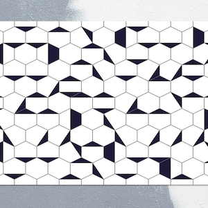 Hexagon Geometric Vinyl Mat, White Vinyl Rug, Black Linoleum Rug, Geometric Vinyl Floor Mat, Linoleum Mat, Area Rug, Kitchen Mats For Floor