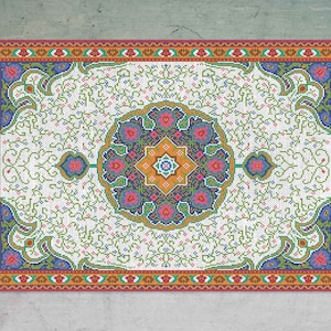 Cold Colors In Orange Frame Vinyl Mat, Retro Vinyl Mat, Orange and Green Vinyl Rug, Linoleum Mat, Area Rug, Vinyl Rugs and Mats