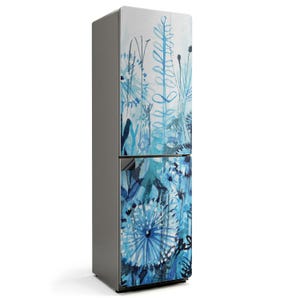 Floral Watercolor Pattern Fridge Magnetic Decal, Blue Stylish Fridge Magnet, Kitchen Decoration, Freezer Art