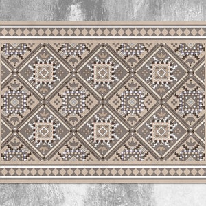 Retro Tile Rug Beige Vinyl Mat, Brown Vinyl Rug, Beige Linoleum Rug, Tile Vinyl Floor Mat, Kitchen Mat, Decorative Mat, Comfort Mat