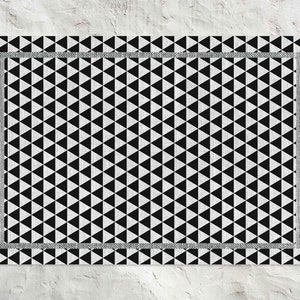Black And White Triangle And Gray Frame Vinyl Floor Mat, Geometric Vinyl Rug, Black and White Vinyl Mat, Linoleum Rug, Area Rug, Comfort Mat