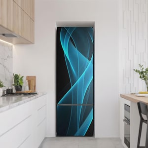 Dynamic Wavy Lines Fridge Magnetic Decal, Blue Aesthetic Fridge Magnet, Modern Kitchen Decor, Freezer Decor