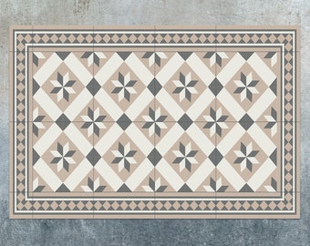 Gothic Caro Rug Beige Vinyl Mat, Beige Vinyl Floor Mat, Bronze Vinyl Rug, Tile Linoleum Rug, Kitchen Mat, Area Rug, Art Mat