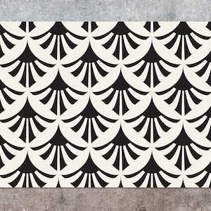 Geometric Vinyl Mat, Beige Linoleum Rug, Black Vinyl Floor Mat, Geometric Vinyl Rug, PVC Mat, Vinyl Flooring, Vinyl Rugs and Mats