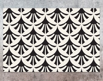 Geometric Vinyl Mat, Beige Linoleum Rug, Black Vinyl Floor Mat, Geometric Vinyl Rug, PVC Mat, Vinyl Flooring, Vinyl Rugs and Mats