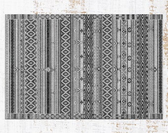 Native Scandinavian Gray Vinyl Mat, Black Linoleum Rug, Gray Vinyl Floor Mat, Oriental Vinyl Rug, Floor Mat, Area Rug, Vinyl Rugs and Mats