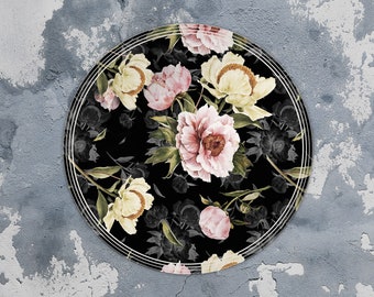 Alfombra redonda Nightingale, alfombra de vinilo redonda, alfombra de vinilo con flores, alfombra de vinilo rosa y negra, alfombra de piso, pisos de vinilo, tapetes de cocina para el piso