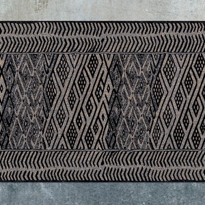 Tribal Dirty Gold Vinyl Mat, Black Linoleum Rug, Brown Vinyl Floor Mat, Ethnic Vinyl Rug, Kitchen Mat, Area Rug, Vinyl Rugs and Mats