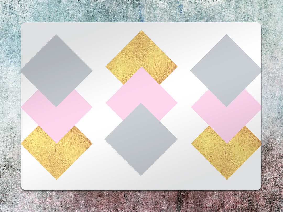 Gold Squares Chair Mat, Pink Vinyl Floor Mat, Gray Protective Mat