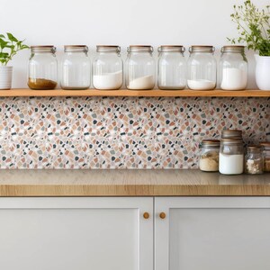 Decorative Stone Tile Stickers, Peel and Stick Tiles, Texture Tile Stickers, Beige Decal Decor, Bathroom Tile Stickers, Set of 9 image 2