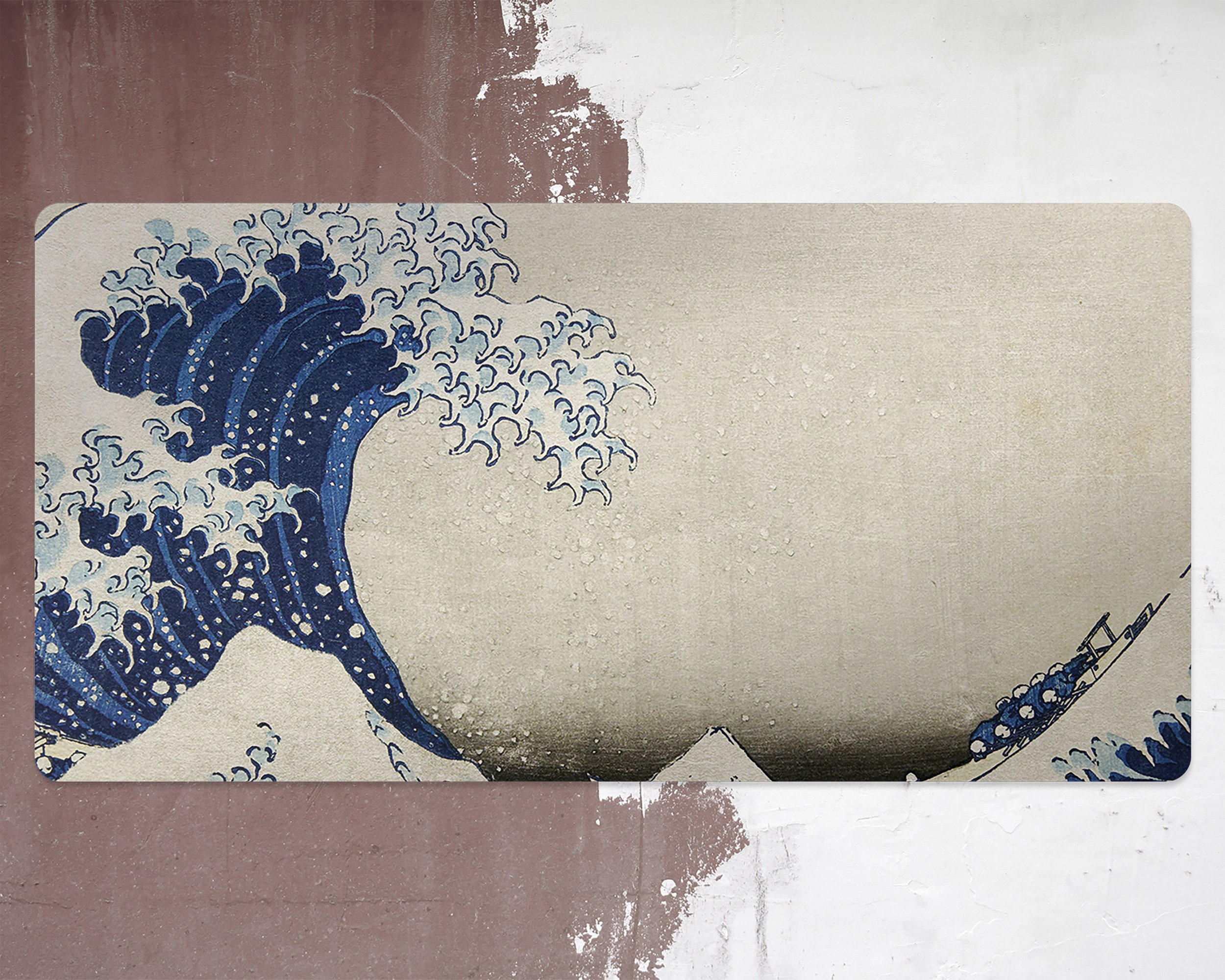 Great Wave of Kanagawa Desk Pad, Blue Keyboard Mat, Gray
