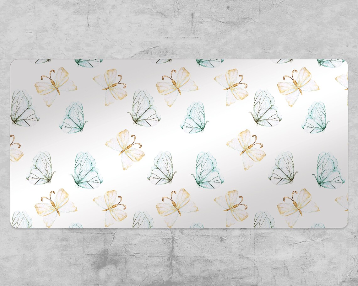 Tender Butterflies Desk Pad Yellow Desk Protector Blue Desk Etsy