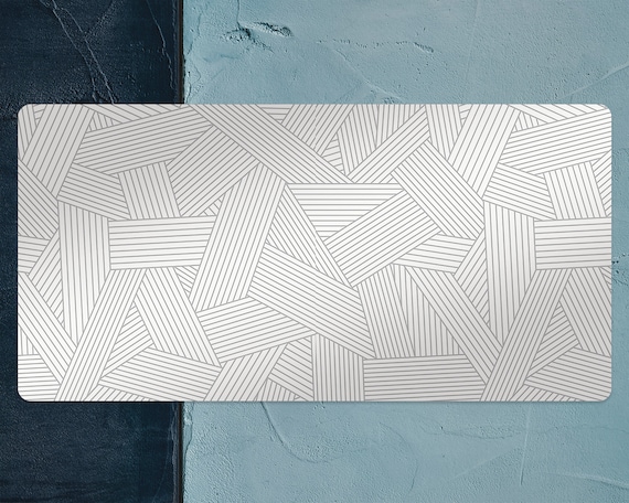 Gray Lines Desk Pad, Silver Keyboard Mat, White Desk Protector, Geometric Desk Blotter, Office Decor, Desk Mat, Kids Room Decor