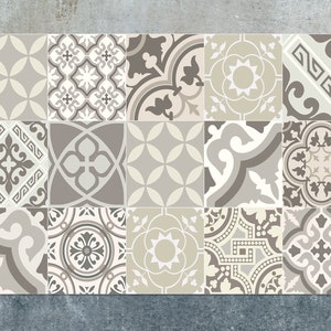 Eclectic Gothic Beige Vinyl Mat, Beige Linoleum Rug, White Vinyl Floor Mat, Tile Vinyl Rug, PVC Mat, Vinyl Flooring, Vinyl Rugs and Mats