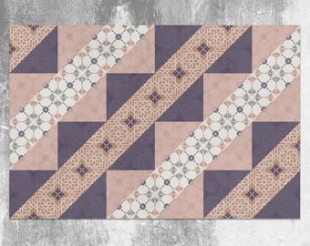 Modern Ornament Floral Stripe Vinyl Mat, Purple Linoleum Rug, Beige Vinyl Floor Mat, Modern Vinyl Rug, Kitchen Mat, Kitchen Decor, Art Mat