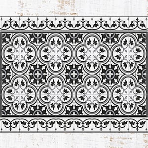 Portugal Dark Rug Vinyl Mat, Black Vinyl Rug, White Linoleum Rug, Tile Vinyl Floor Mat, Kitchen Mat, Kitchen Decor, Comfort Mat