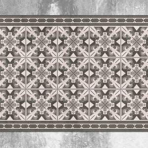 Geometrischer Teppich Braun Vinyl Matte, Brauner Vinyl Teppich, Beige Linoleum Teppich, Fliesen Vinyl Bodenmatte, PVC Matte, Küchendekoration, Vinyl Teppiche und Matten