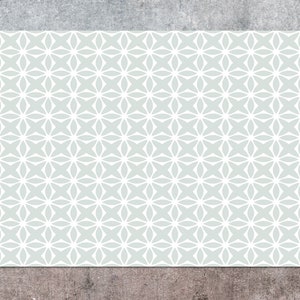 Delicate Arabesque Pastel Green Vinyl Mat, Gray Vinyl Rug, Beige Linoleum Rug, Geometric Vinyl Floor Mat, Floor Mat, Area Rug, Comfort Mat