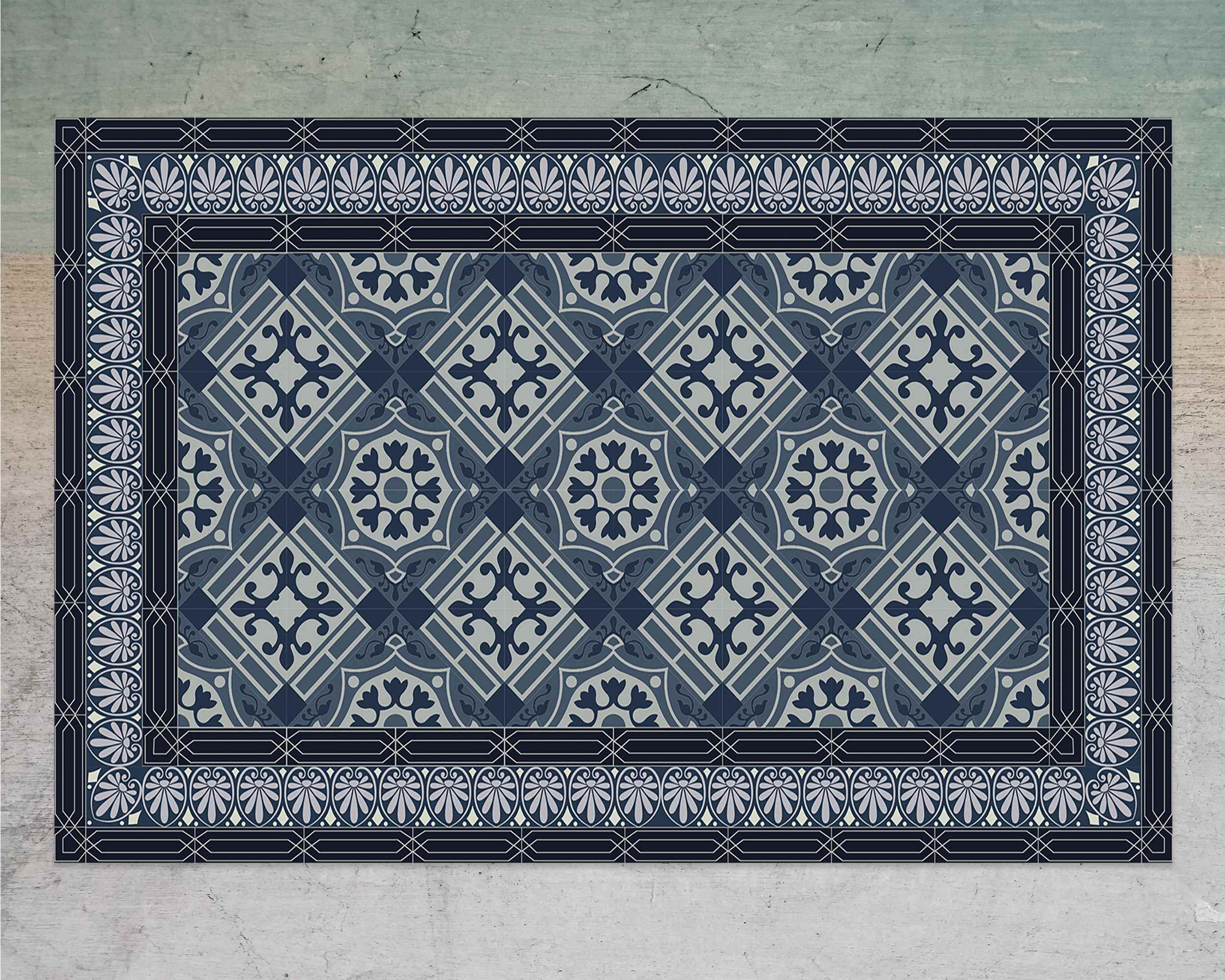 Blue and Blue Vinyl Floor Mat Tile Vinyl Floor Mat Blue and Etsy