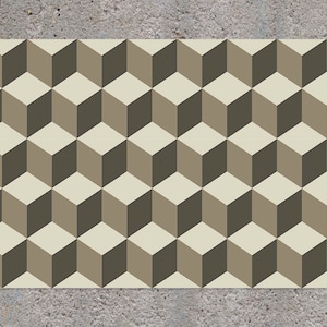 Olive Optical Illusion Vinyl Floor Mat, Geometric Vinyl Mat, Brown and Beige Vinyl Mat, Linoleum Mat, Area Rug, Vinyl Rugs and Mats