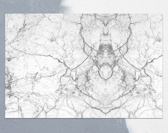 May include: White marble background with a symmetrical pattern of gray veins. The veins are thin and branching, creating a natural and organic look.