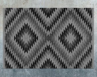 Indian Dark Gray Black Vinyl Mat, Black Linoleum Rug, Gray Vinyl Floor Mat, Oriental Vinyl Rug, Linoleum Mat, Kitchen Decor, Art Mat