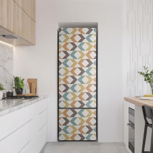 Geometric Rhombus Pattern Fridge Magnetic Decal, Beige Aesthetic Fridge Magnet, Kitchen Decoration, Freezer Decor