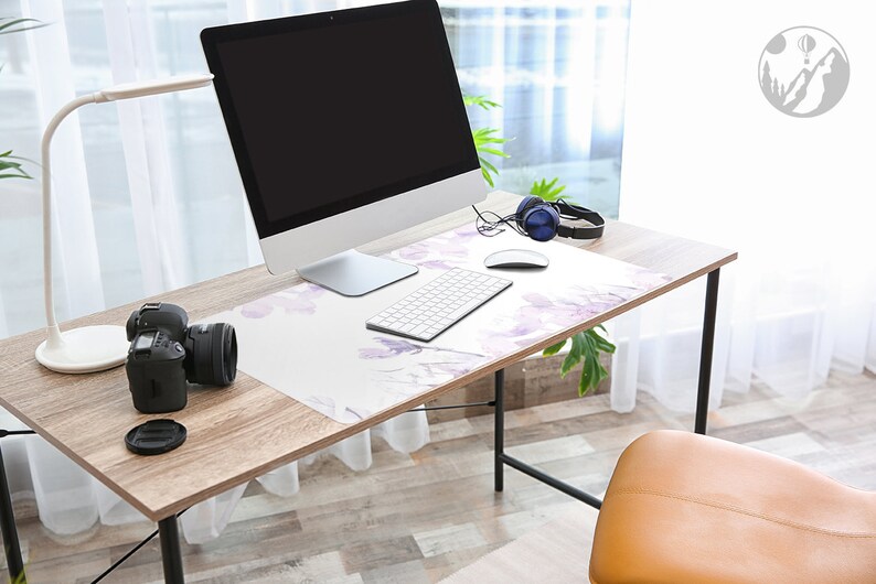 Purple Floral Art Desk Pad White Desk Blotter Purple Etsy