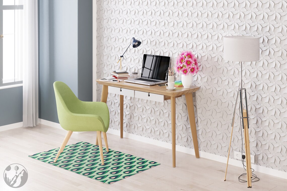 Vintage Federn Stuhl Matte grüne Vinyl Bodenmatte rosa | Etsy