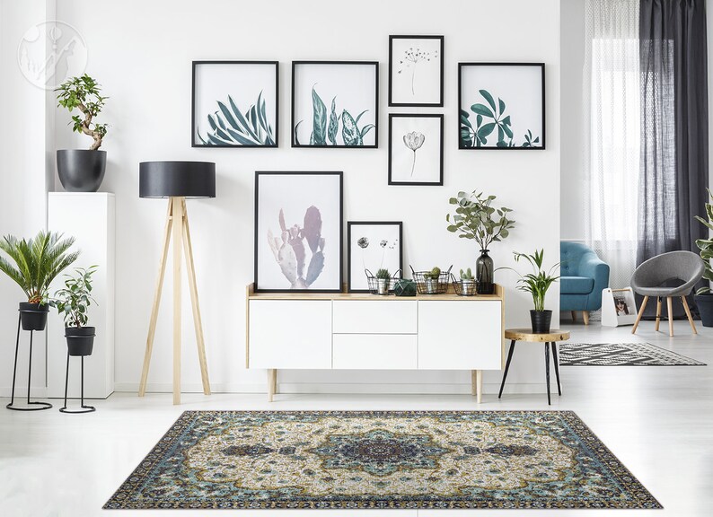 Orientteppich, Bodenmatte, Beige Vinyl Teppich, Klassischer Linolteppich, Küchenmatte, Dekorative Matte, Komfort Matte Bild 4