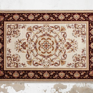 Classical Carpet Brown Beige Vinyl Mat, Beige Vinyl Floor Mat, Bronze Vinyl Rug, Classical Linoleum Rug, PVC Mat, Kitchen Decor, Art Mat