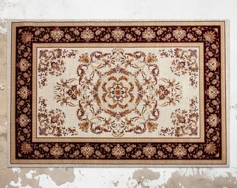 Classical Carpet Brown Beige Vinyl Mat, Beige Vinyl Floor Mat, Bronze Vinyl Rug, Classical Linoleum Rug, PVC Mat, Kitchen Decor, Art Mat