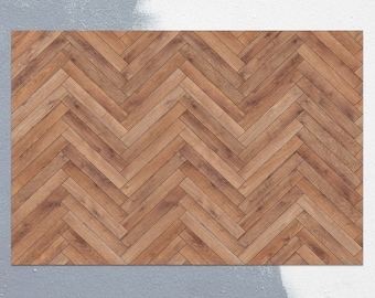 Classic Herringbone Parquet Vinyl Mat, Bronze Linoleum Rug, Brown Vinyl Floor Mat, Wood Vinyl Rug, Floor Mat, Area Rug, Comfort Mat