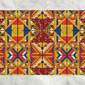 Pattern Like A Kaleidoscope Vinyl Rug, Oriental Vinyl Mat, Yellow and Red Vinyl Floor Mat, Linoleum Mat, Area Rug, Vinyl Rugs and Mats