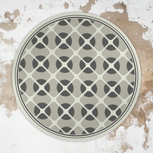 Houston Vinyl Floor Mat, Round Vinyl Mat, Geometric Vinyl Mat, Gray and Black Round Rug, Floor Mat, Vinyl Flooring, Desk Mat