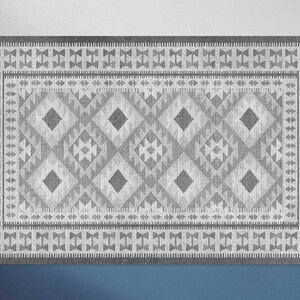 Gray Nordic Vinyl Floor Mat, Ethnic Vinyl Floor Mat, Gray and White Vinyl Mat, Kitchen Mat, Kitchen Decor, Kitchen Mats For Floor