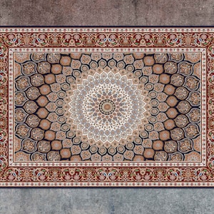 Pattern Of Ornamental Mandala Vinyl Rug, Retro Vinyl Mat, Red and Gray Vinyl Floor Mat, Linoleum Mat, Vinyl Flooring, Vinyl Rugs and Mats