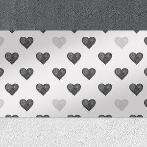 Abstract Hearts Desk Pad, Gray Desk Protector, Black Desk Blotter, Drawn Keyboard Mat, Office Decor, Mouse Pad, Kids Room Decor