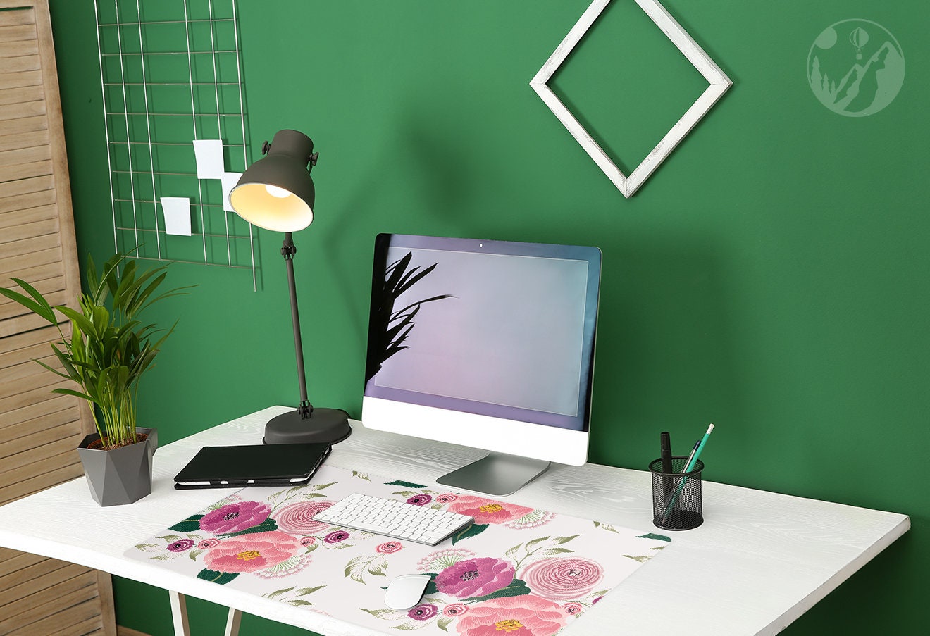 Pink Spring Floral Desk Pad Pink Desk Blotter Beige Keyboard Etsy