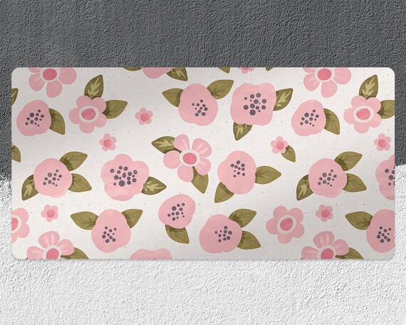 Sweet Pink Flowers Desk Pad Blotter Green Keyboard Sweet Pink Flowers Desk Pad, Green Desk Blotter Paper