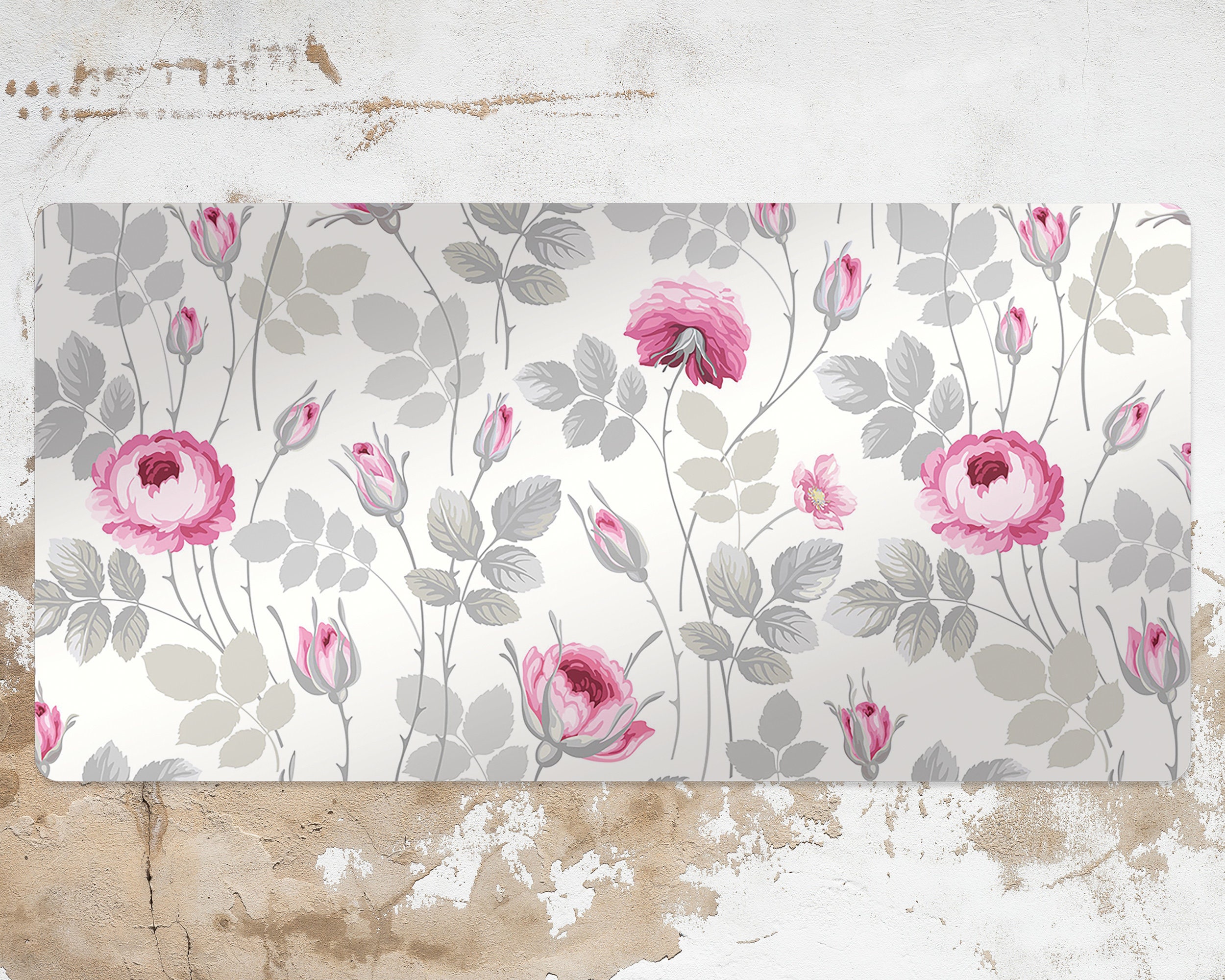 Pink Roses Desk Pad White Desk Blotter Green Keyboard Mat Etsy UK