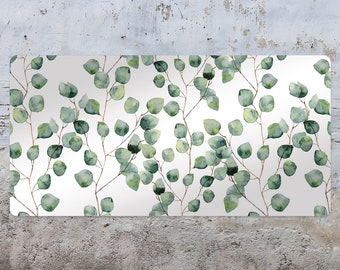 Eucalyptus Leaves Desk Pad, Green Keyboard Mat, White Desk Protector, Plants Desk Blotter, Pvc Mat, Office Desk Mat, Desk Accessories