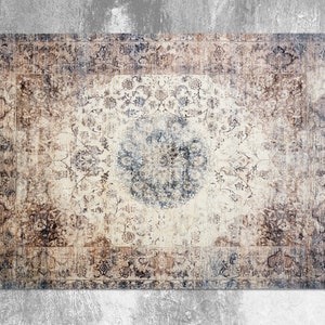 Old Relic Blue Brown Vinyl Mat, Bronze Vinyl Floor Mat, Blue Vinyl Rug, Retro Linoleum Rug, PVC Mat, Kitchen Decor, Kitchen Mats For Floor