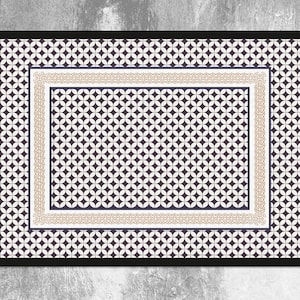 Fine Jewel Vinyl Mat, Beige Linoleum Rug, Black Vinyl Floor Mat, Geometric Vinyl Rug, Kitchen Mat, Kitchen Decor, Kitchen Mats For Floor