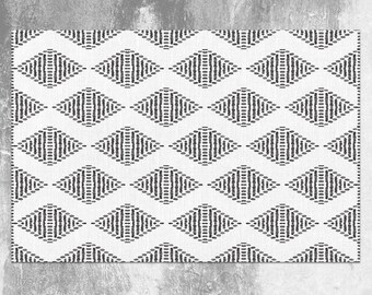 Irregular Diamonds Vinyl Mat, White Linoleum Rug, Black Vinyl Floor Mat, Geometric Vinyl Rug, Floor Mat, Decorative Mat, Livingroom Mat